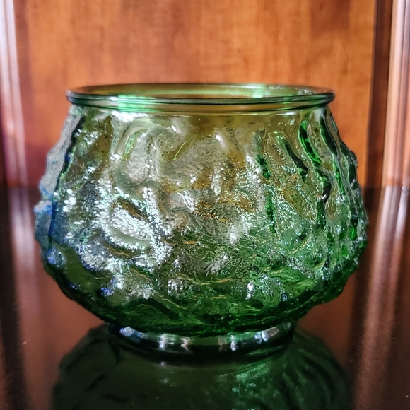 Vntg E.O. Brody Green Textured Glass Squat Vase made in Cleveland Ohio - Picture 3 of 14